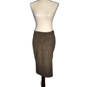 Missguided Olive Green Faux Suede Pencil Midi Skirt with Zipper - Size 8